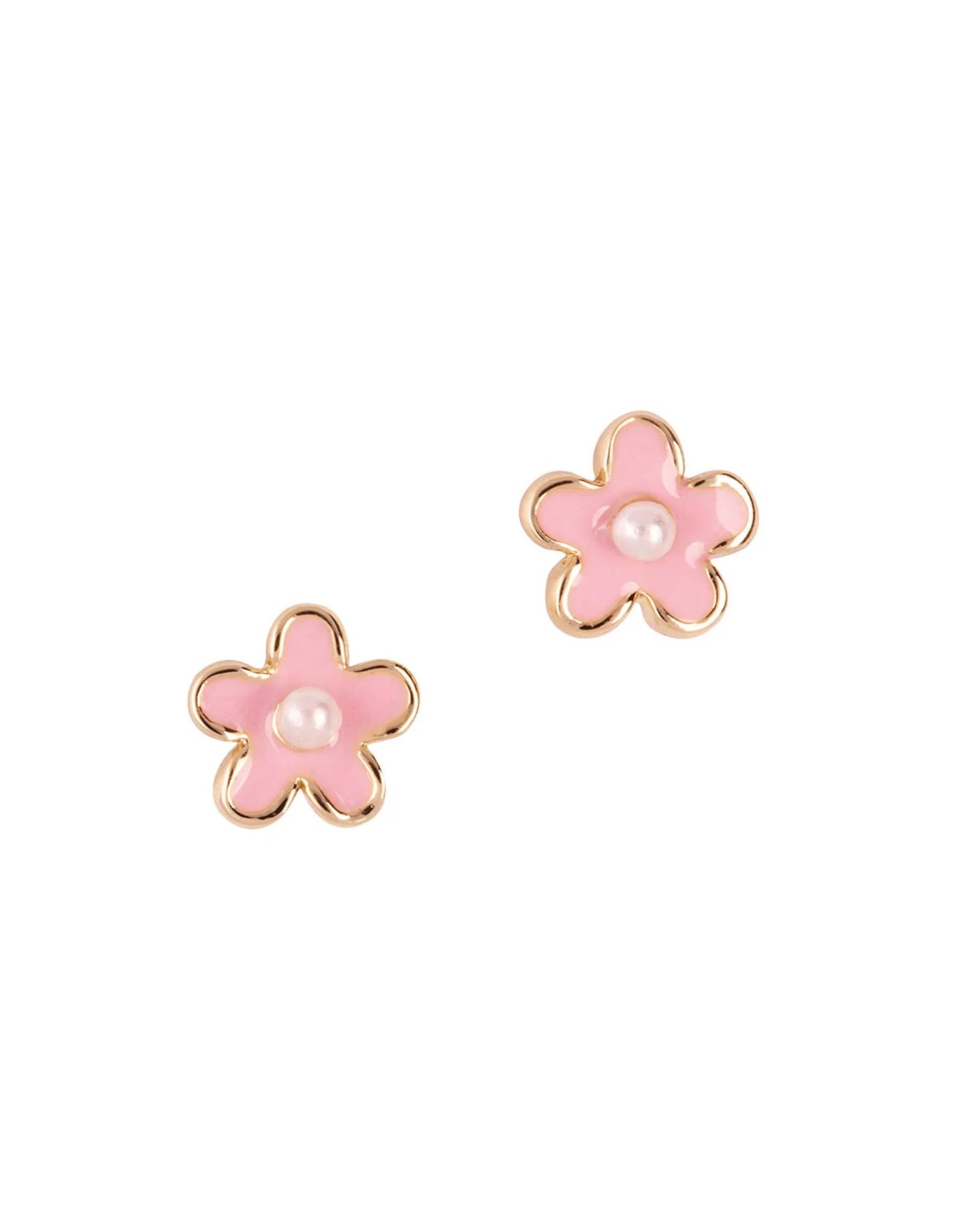 Boucles d'oreilles en émail | Fleurs roses & perles