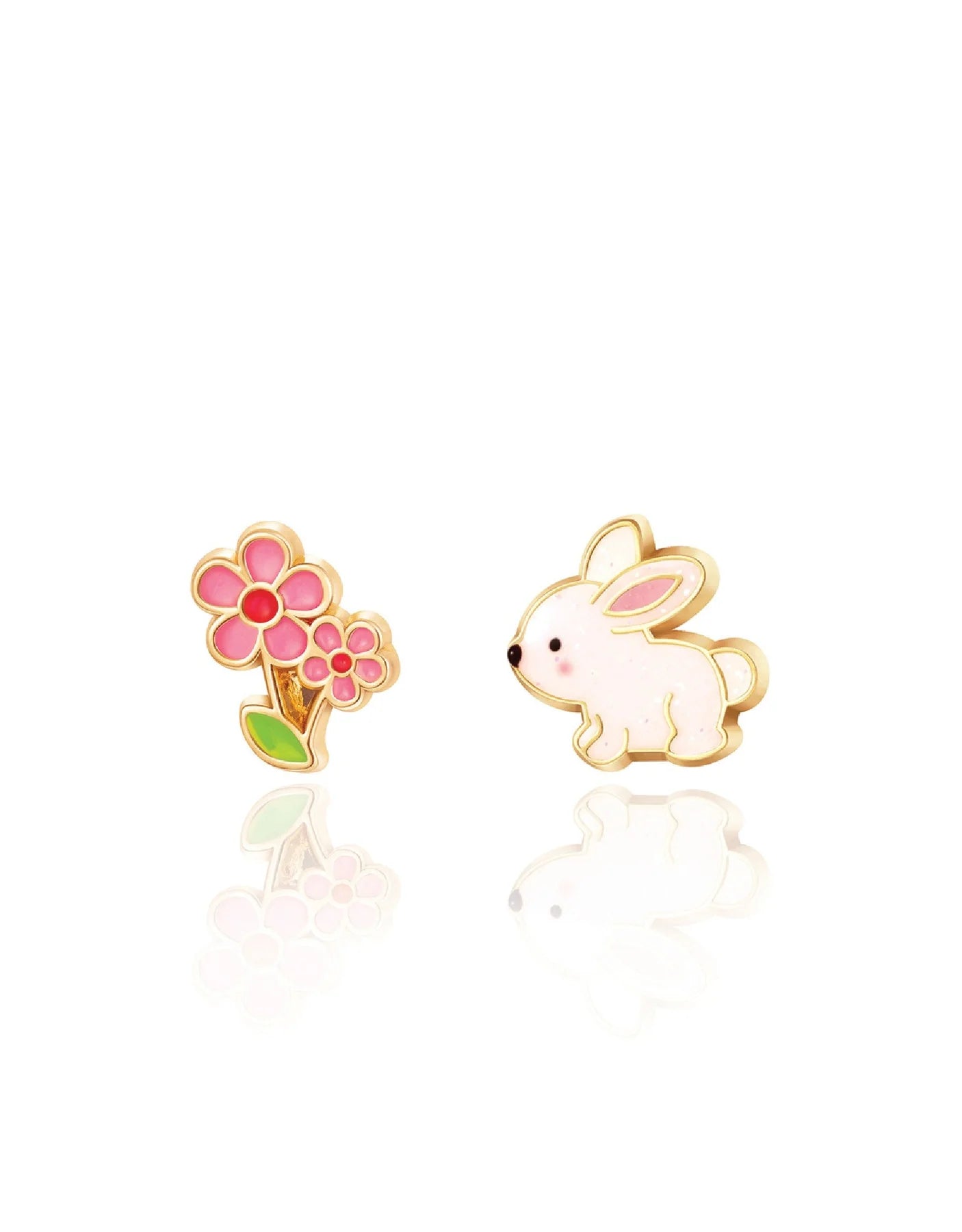 Boucles d'oreilles en émail | Bouquet de fleurs & lapin