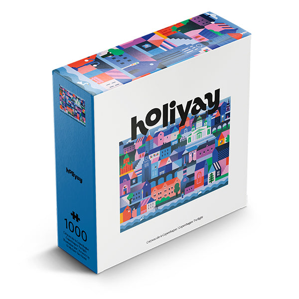 Puzzle 1000 pièces Crépuscule à Copenhague Holiyay illustré par l'artiste québécoise Myriam Van Neste - Holiyay Twilight in Copenhagen 1000-piece puzzle illustrated by Quebec visual artist Myriam Van Neste