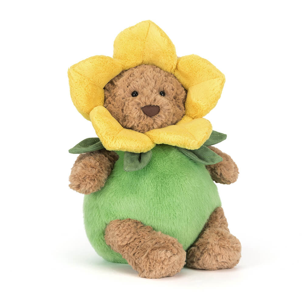 Peluche Jellycat Bartholomew en jonquille sur fond clair – Jellycat Bartholomew Bear in daffodil outfit – Olie & co