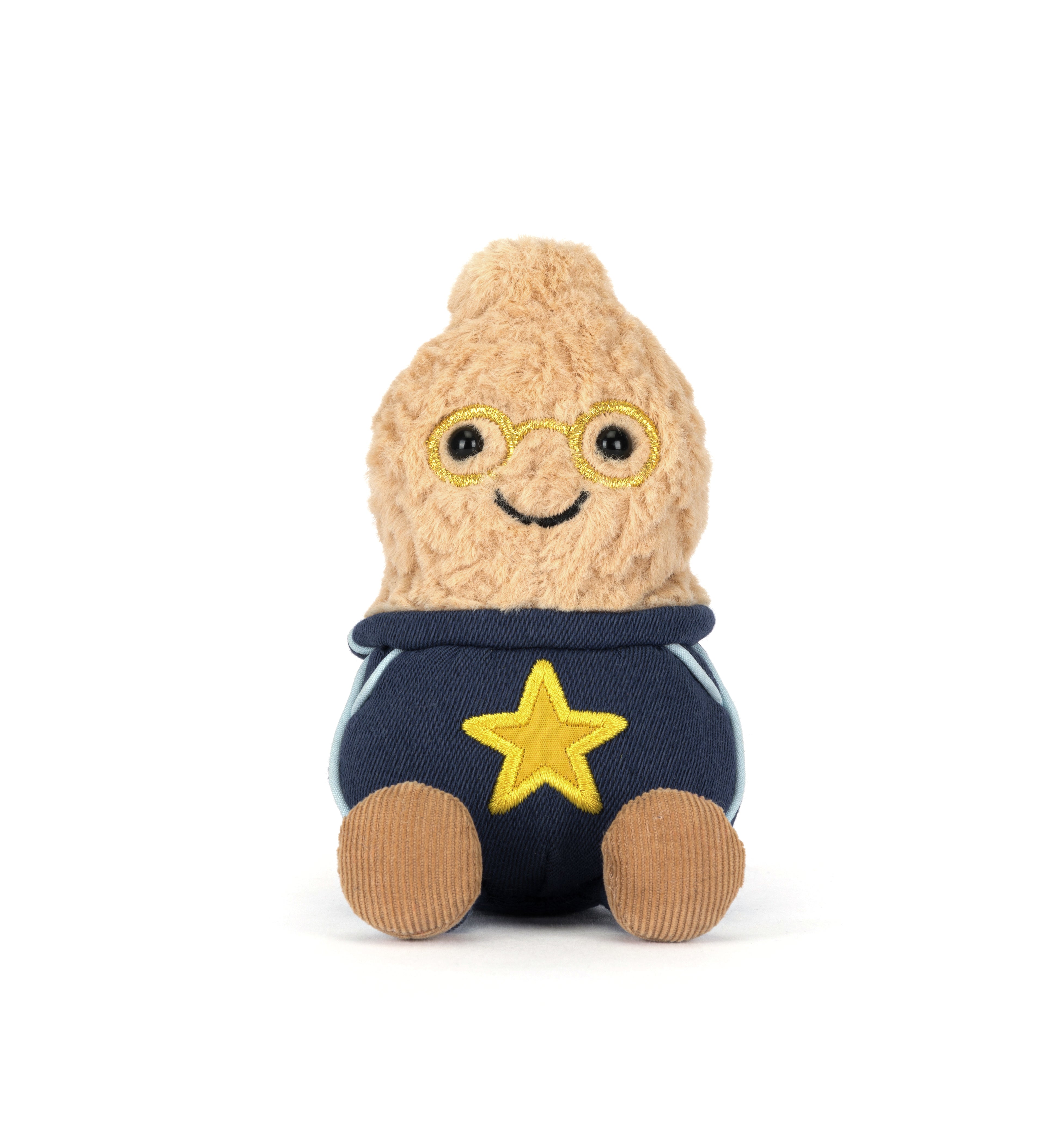 peluche arachide Jellycat avec sourire et tenue etudiante etoile - Jellycat peanut plush smiling wearing star student outfit