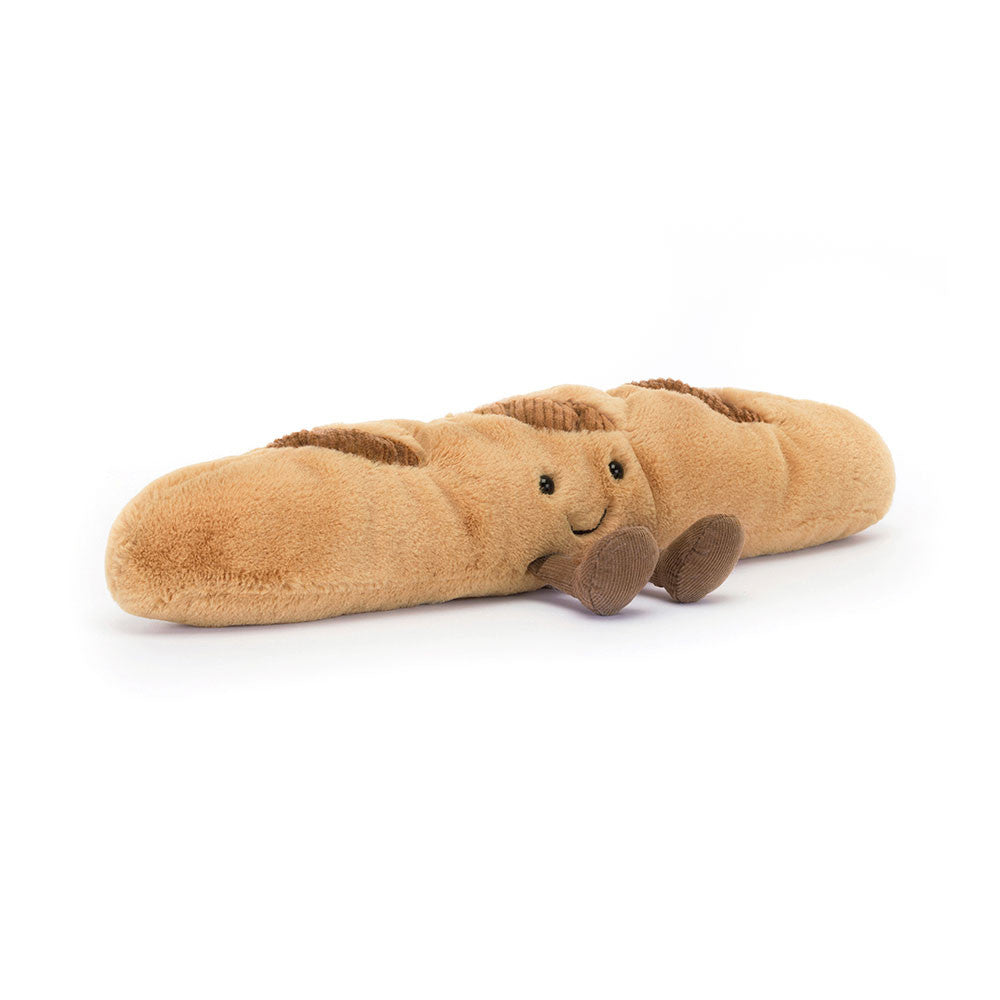 peluche baguette Jellycat Amuseables allongée avec détails brodés et style parisien - Jellycat Amuseables baguette plush long shape with embroidered details and Paris-inspired design