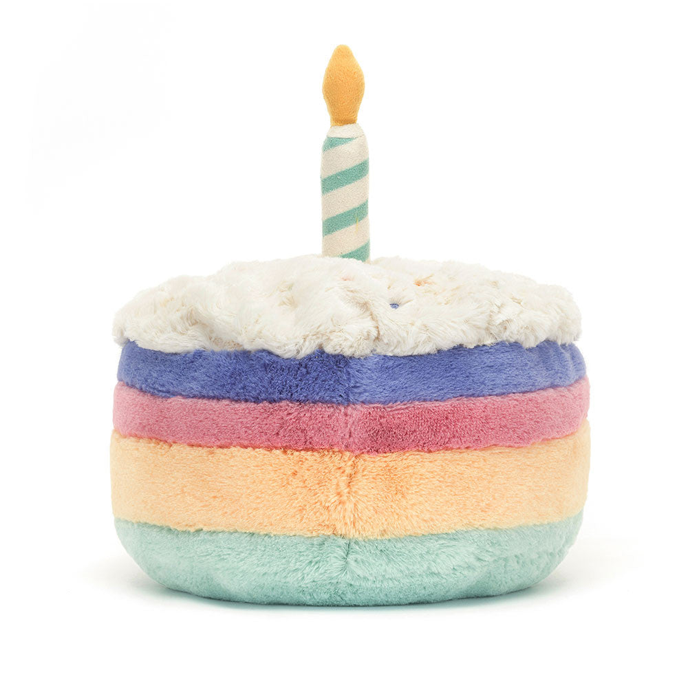 Peluche Jellycat | Gâteau d'anniversaire arc-en-ciel amusant
