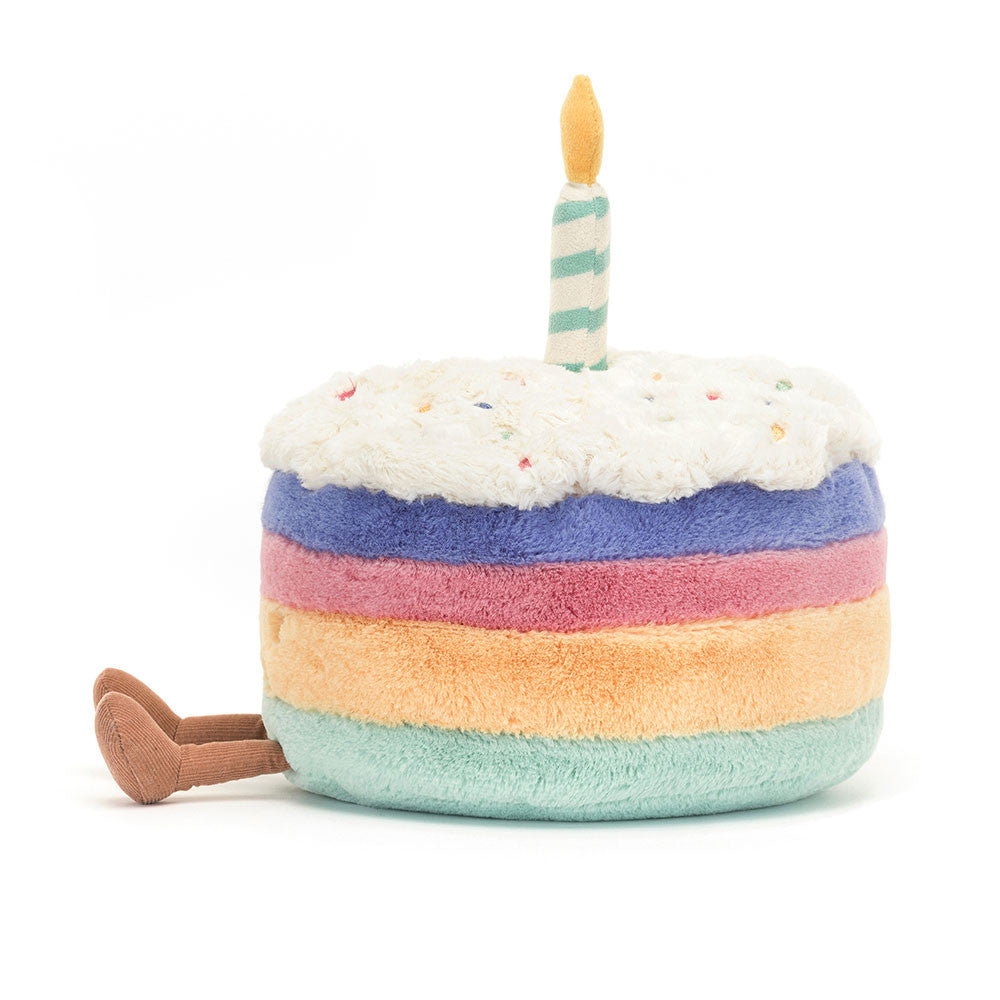 Peluche Jellycat | Gâteau d'anniversaire arc-en-ciel amusant