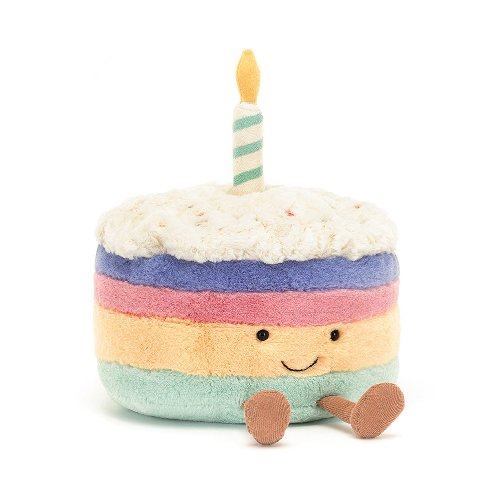 Peluche Jellycat | Gâteau d'anniversaire arc-en-ciel amusant