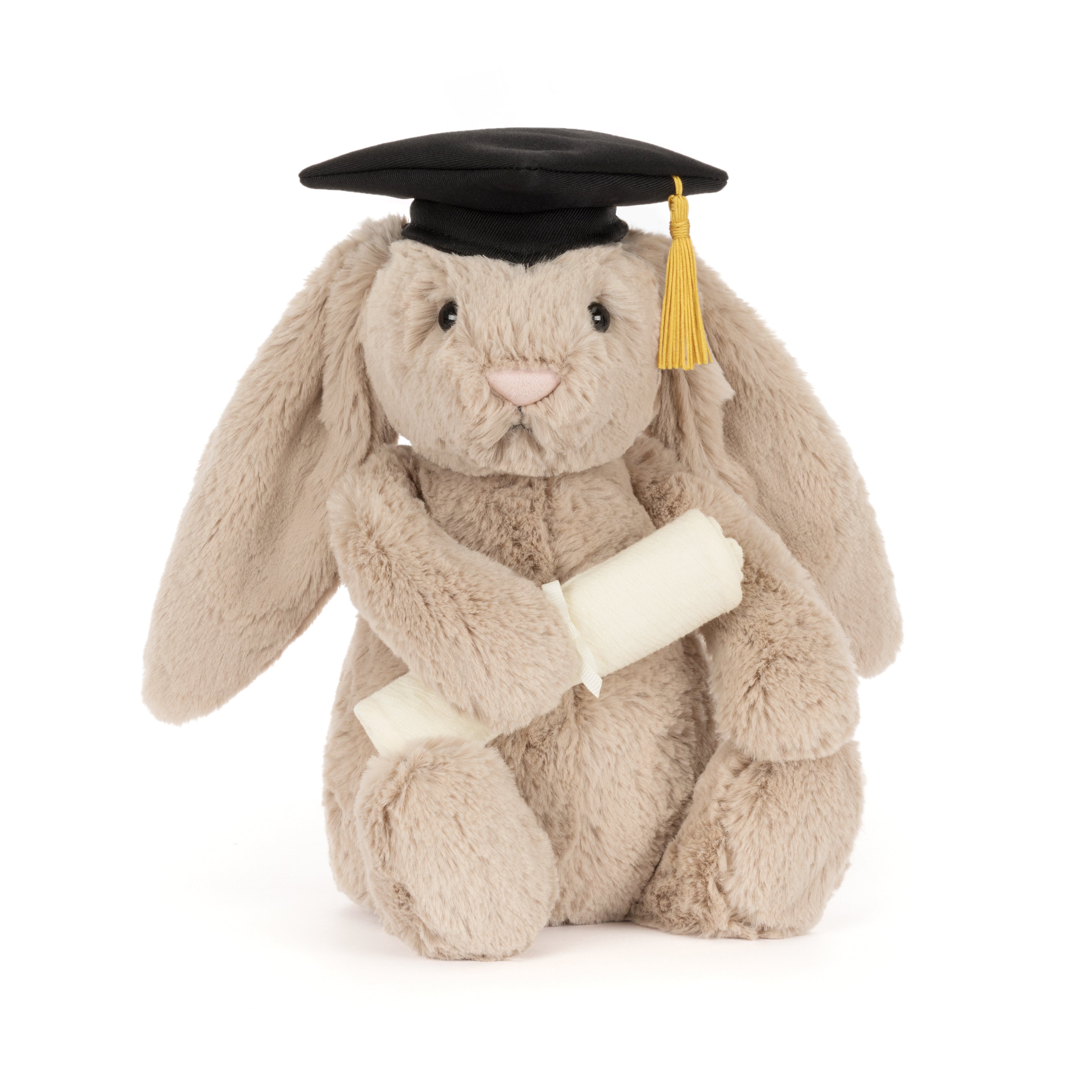 peluche lapin Jellycat Bashful graduation avec mortier - Jellycat Bashful bunny graduation plush wearing a mortarboard