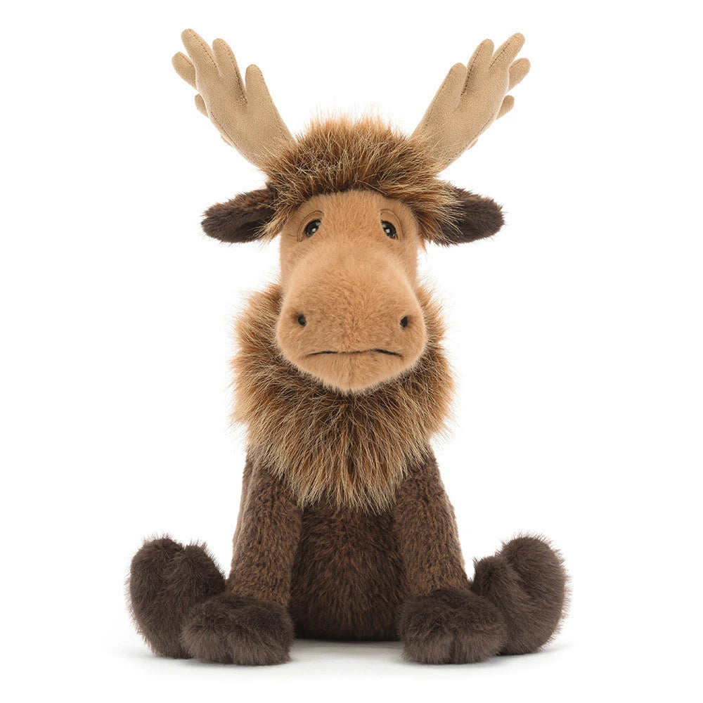 Peluche Orignal Birchly de Jellycat, orignal en polyester aux yeux rigides, compagnon rêveur de 28 cm | Jellycat Birchly Moose plush toy, polyester moose with hard eyes, dreamy 11-inch companion