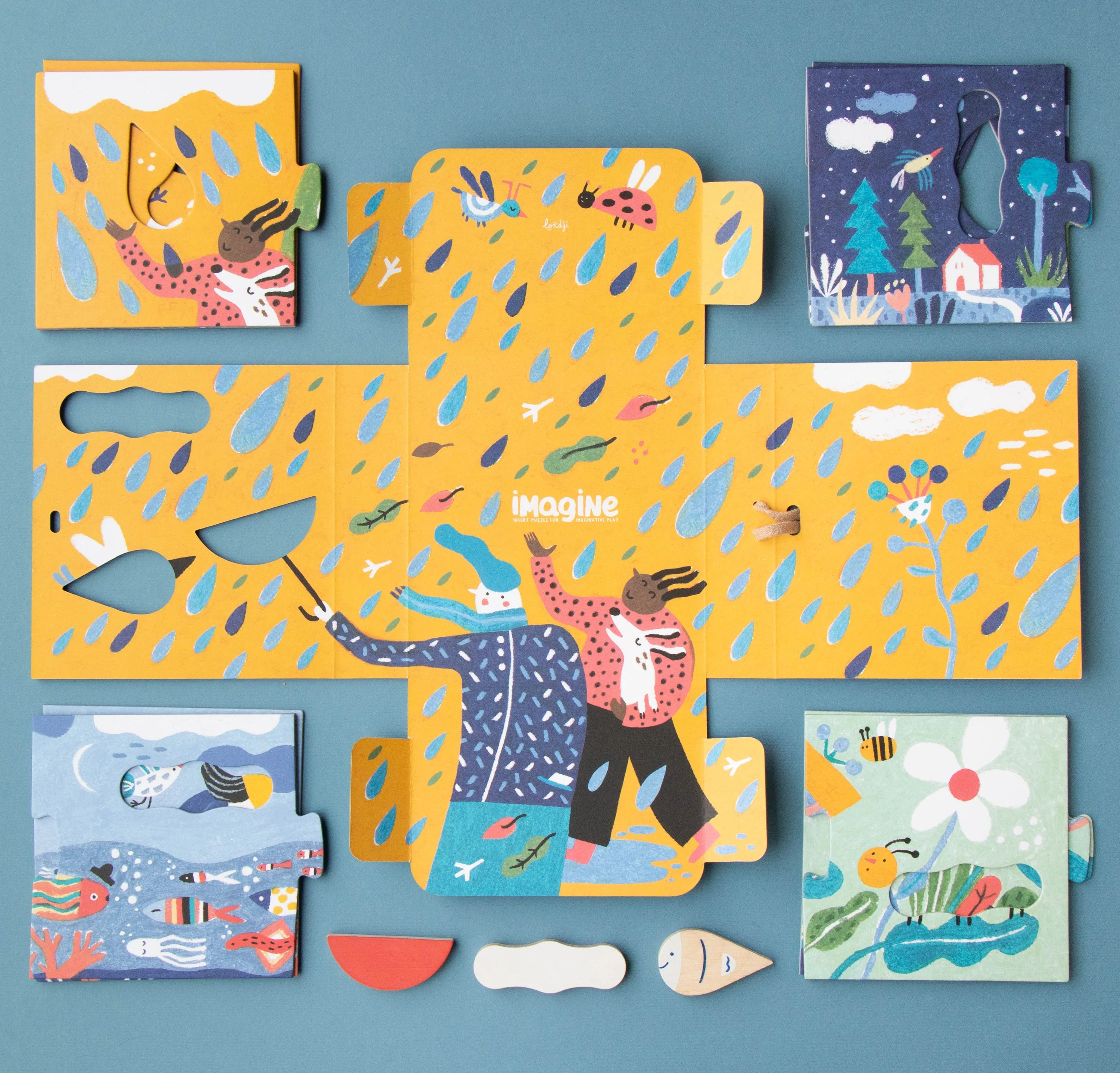 Ensemble de 4 puzzle 3 pièces avec inserts en bois | Imagine