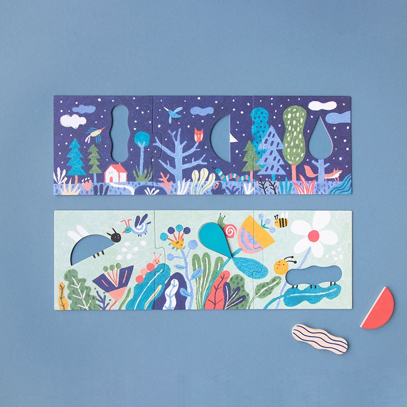 Ensemble de 4 puzzle 3 pièces avec inserts en bois | Imagine