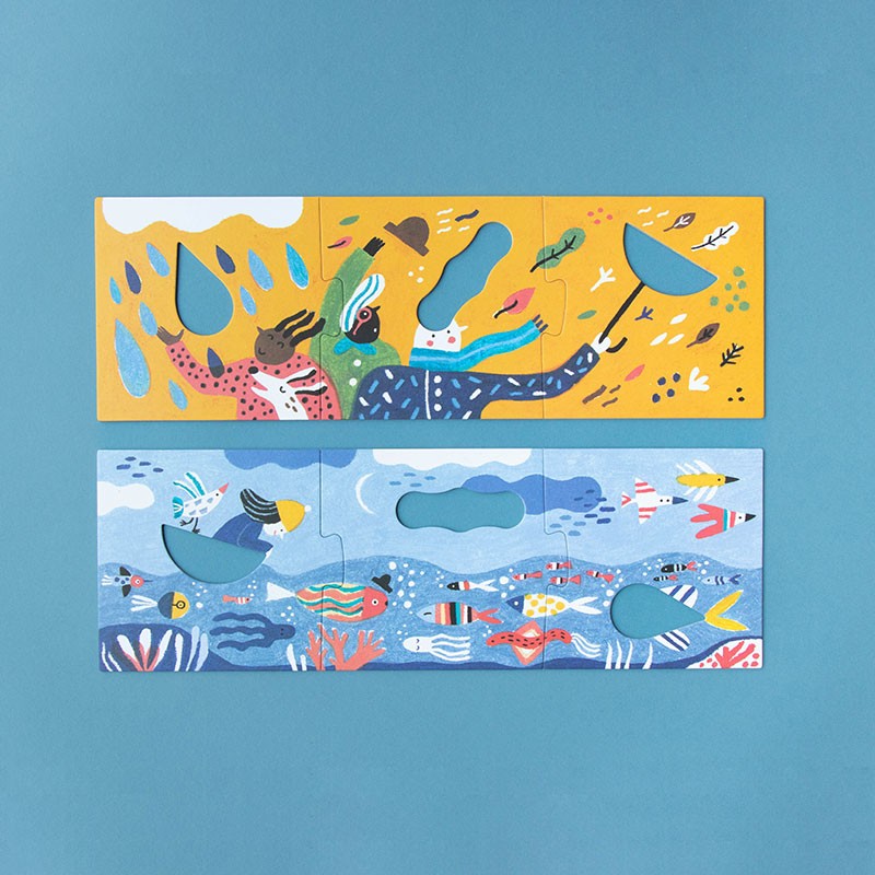 Ensemble de 4 puzzle 3 pièces avec inserts en bois | Imagine