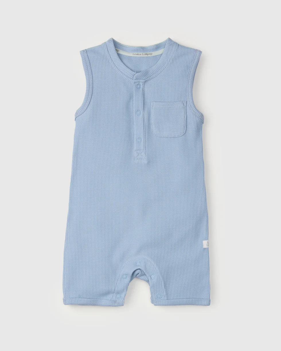 Waffle short romper | Blue fog