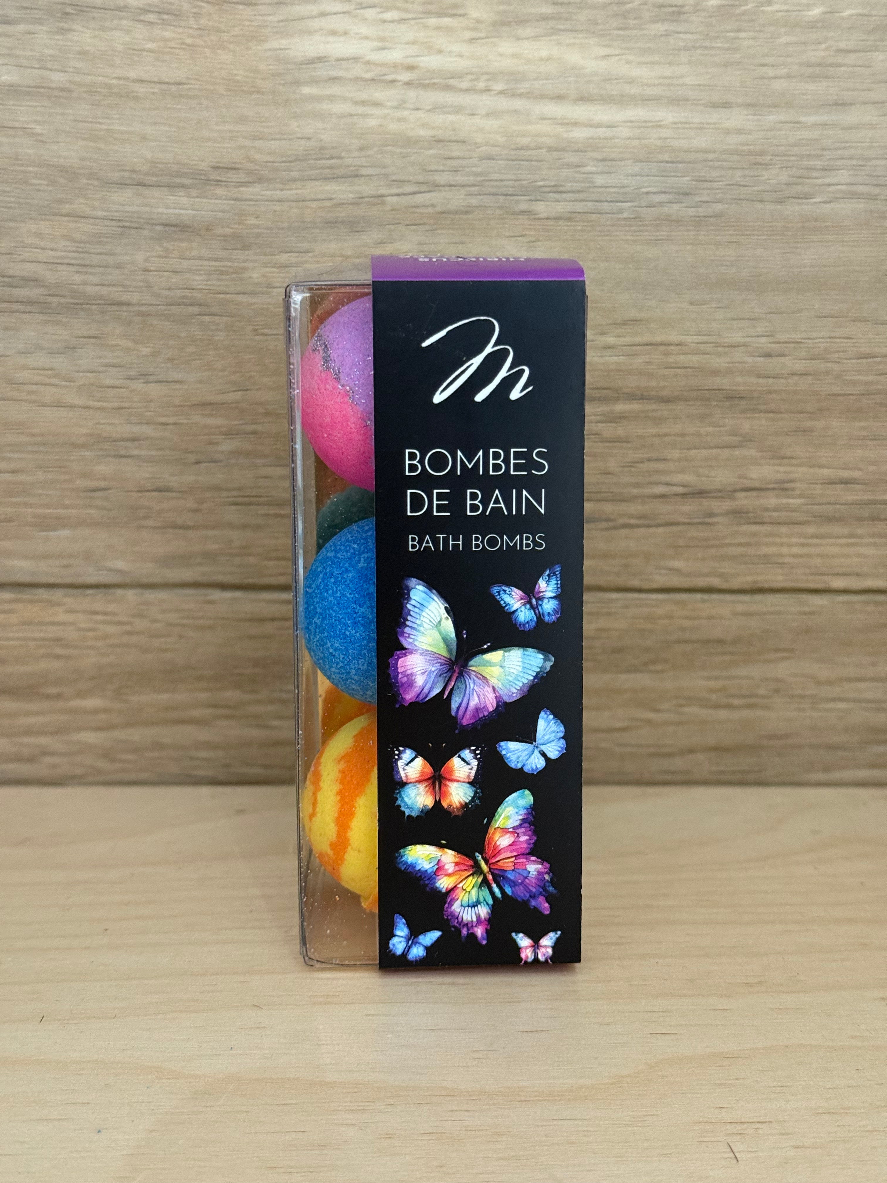 Bombes de bain Papillons Margot – trio effervescent aux senteurs hibiscus, raisin bleu et clémentine, pour enfants – Olie & Co.