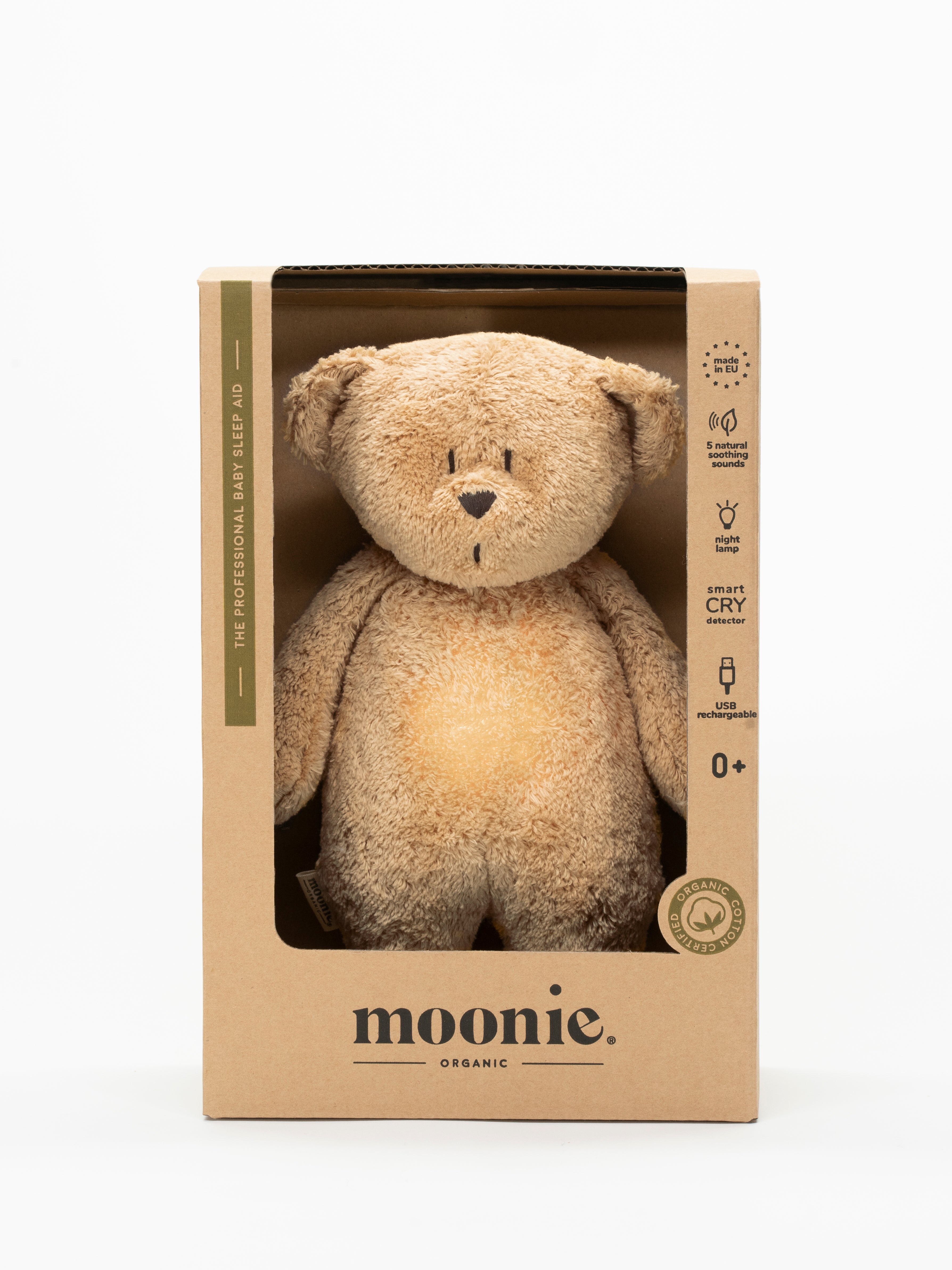 Moonie 2.0. | Baby Sleep Aid Plush with White Noise & Night Light | Cappuccino