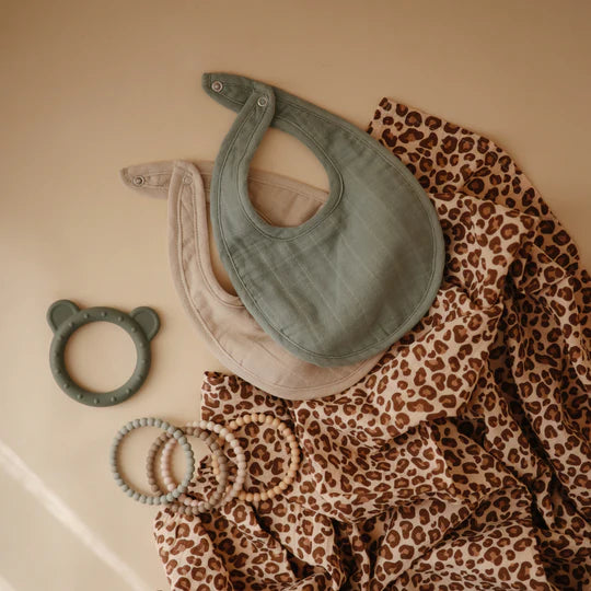 Muslin Bibs Set | Roman Green & Fog