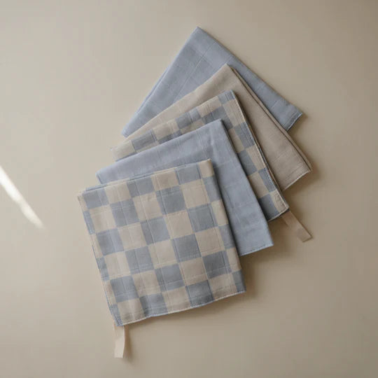 Organic muslin Washcloths | Blue Check 