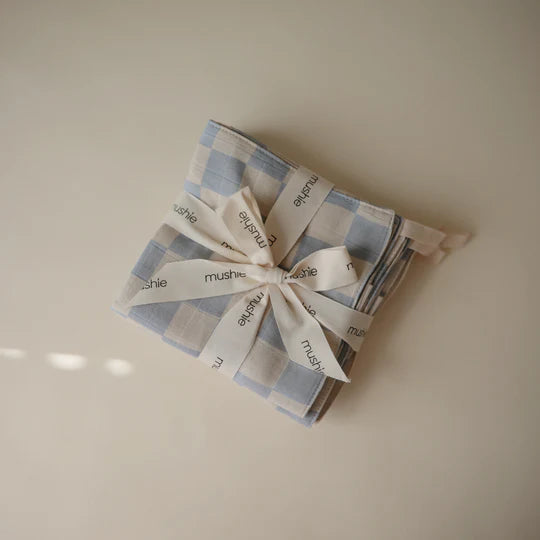 Organic muslin Washcloths | Blue Check 